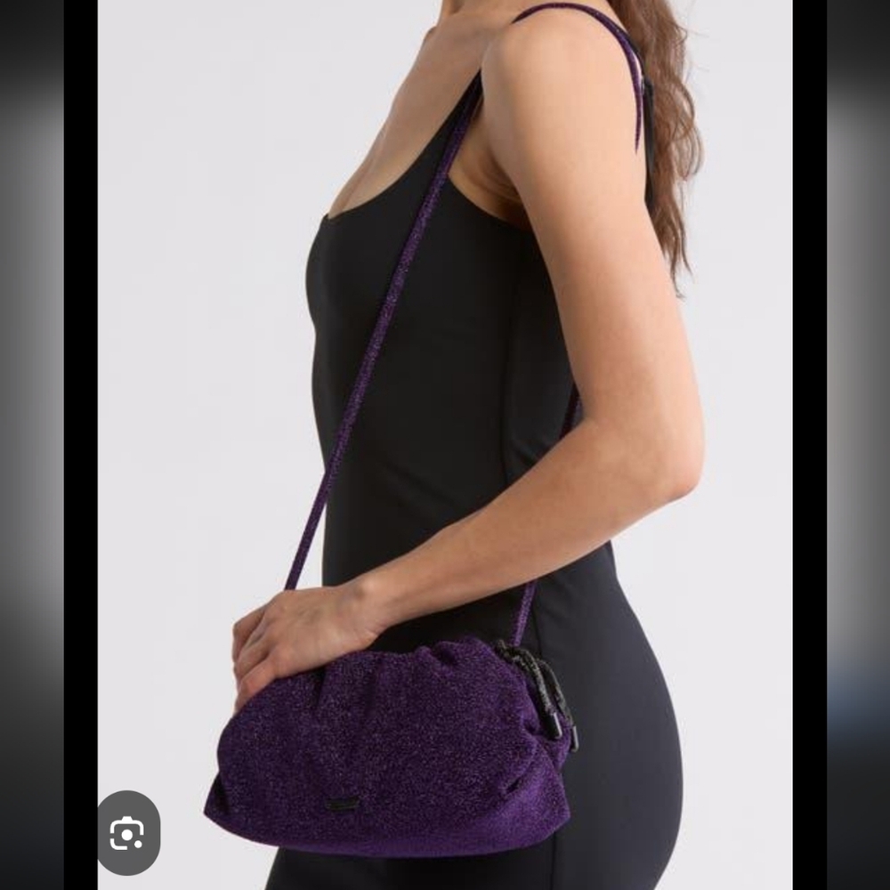 NWT Rebecca‎ Minkoff Tie Me Up Pouch PurpleClutch Crossbody Black Crystals